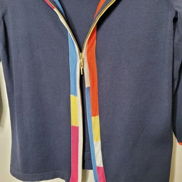 Worth New York Navy Blue Rainbow trim Tank and Cardigan womens size Small